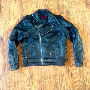 Lucky Leather World Jacket Coat Black Women Men Lg 38 Metal Biker Punk Vintage